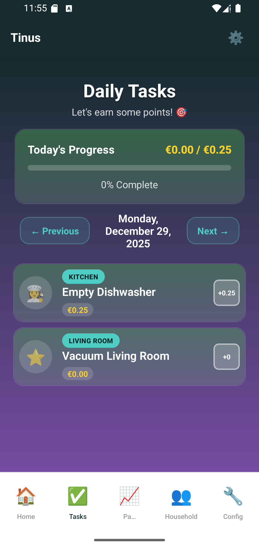 Daily Tasks Screen